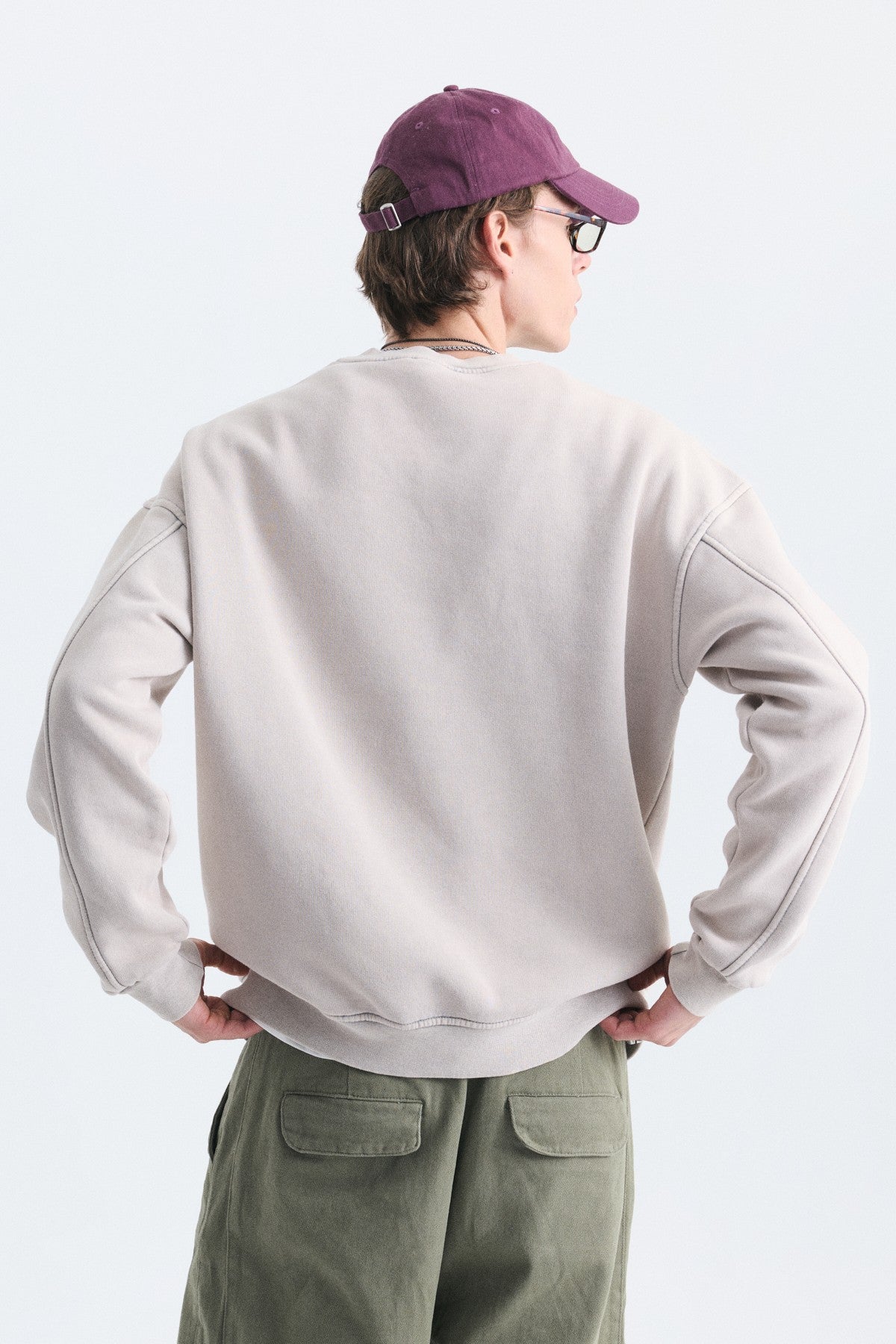Oversize Yıkamalı Bisiklet Yaka Sweatshirt