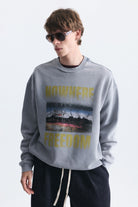 Oversize Yıkamalı Bisiklet Yaka Sweatshirt