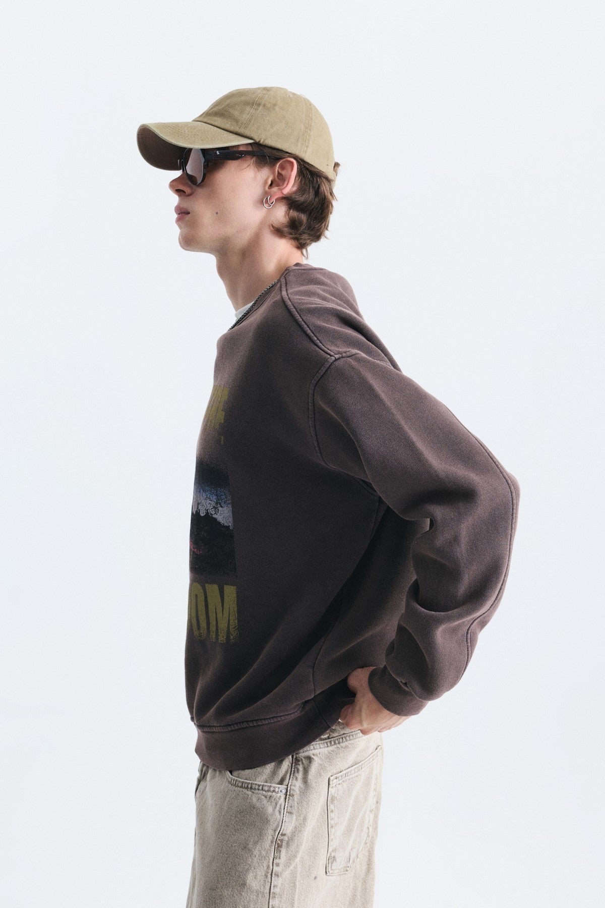 Oversize Yıkamalı Bisiklet Yaka Sweatshirt