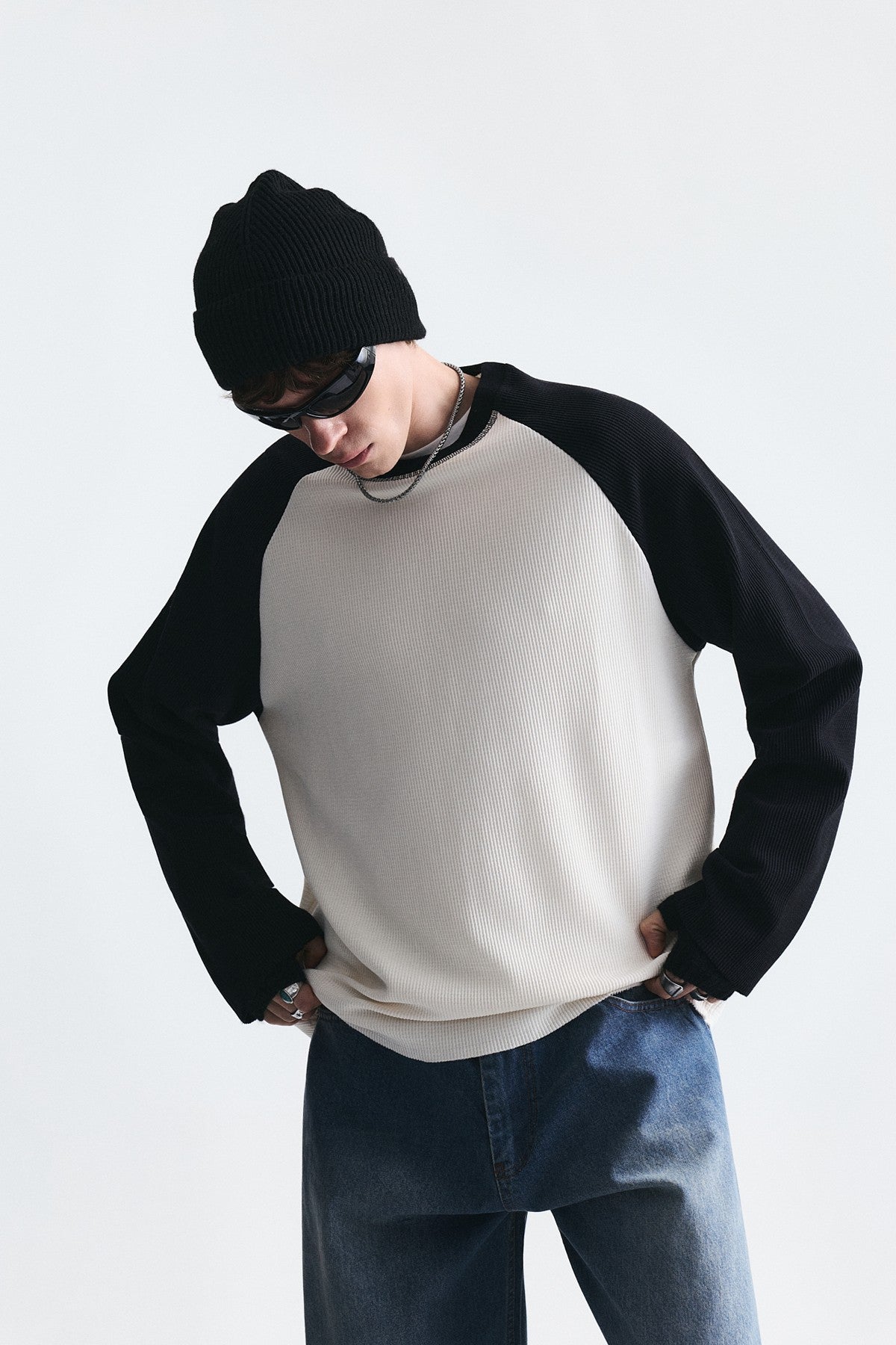 Renk Bloklu Dokulu Sweatshirt
