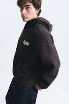 Sırt Baskılı Kapüşonlu Sweatshirt, KAHVERENGİ - 3
