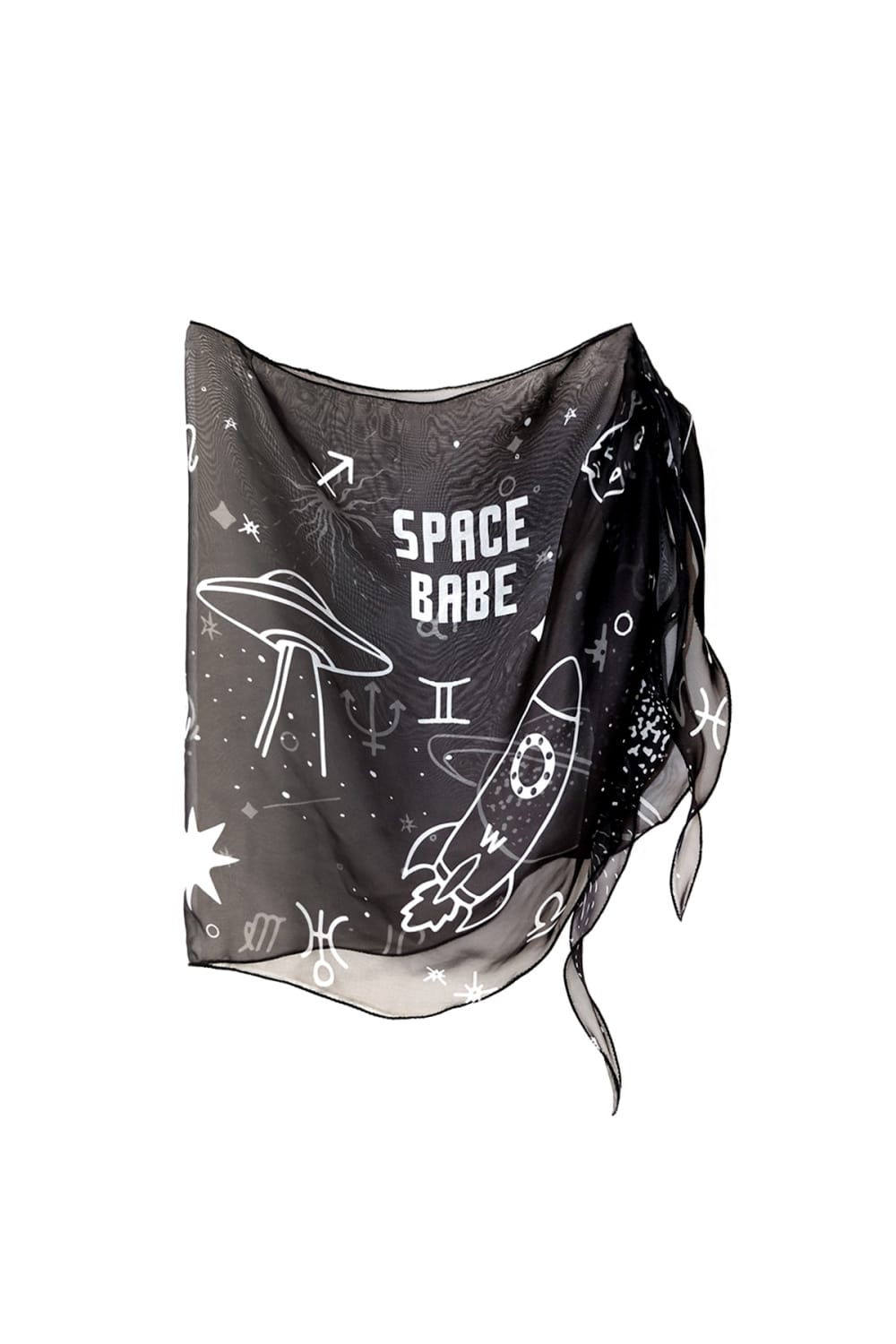 Wayt-Space Babe Gezegen Ve Burç Baskılı Siyah Pareo-Pareo & Bandana-1-fleurdirect.live
