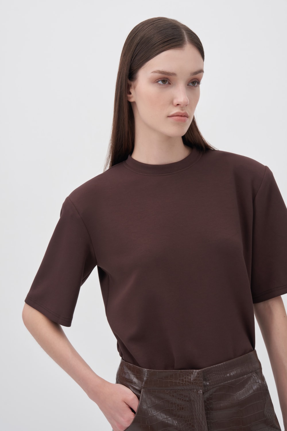 Wingcott-Acı Kahve Vatkalı Yarım Kollu Tişört-T-Shirts-2-fleurdirect.live