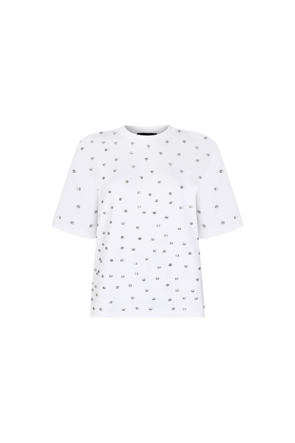 Wingcott-Ekru Taş İşlemeli Vatkalı Yarım Kollu Tişört-T-Shirts-1-fleurdirect.live
