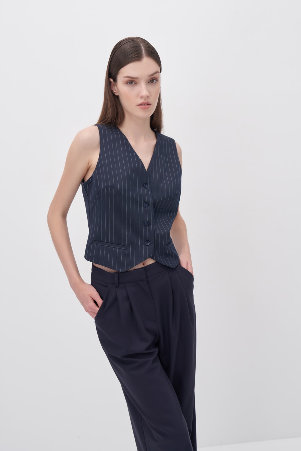 Wingcott-Lacivert Çift Pileli Geniş Kesim Pantolon-Pantolon-3-fleurdirect.live