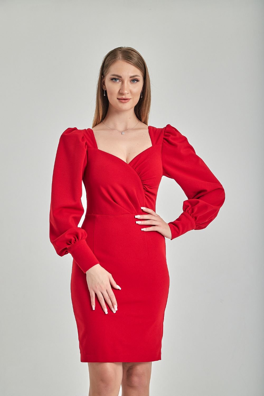 Zeynep Kaya-Kırmızı Midi Boy Vücuda Oturan Krep Elbise-Elbise-4-fleurdirect.live