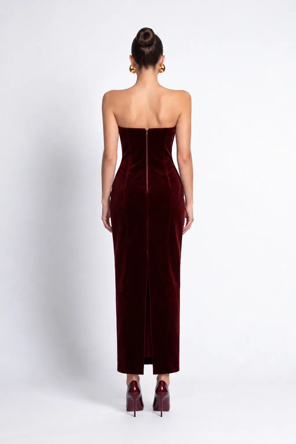 Bordo Tüy Detayli KadiFe Bodycon MiDi ElbiSe