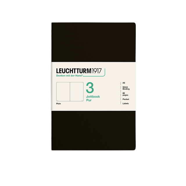 Leuchtturm1917 Jottbook Pur A5 80 Numaralandırılmış Sayfa Düz 3'Lü Paket Defter Black 400694