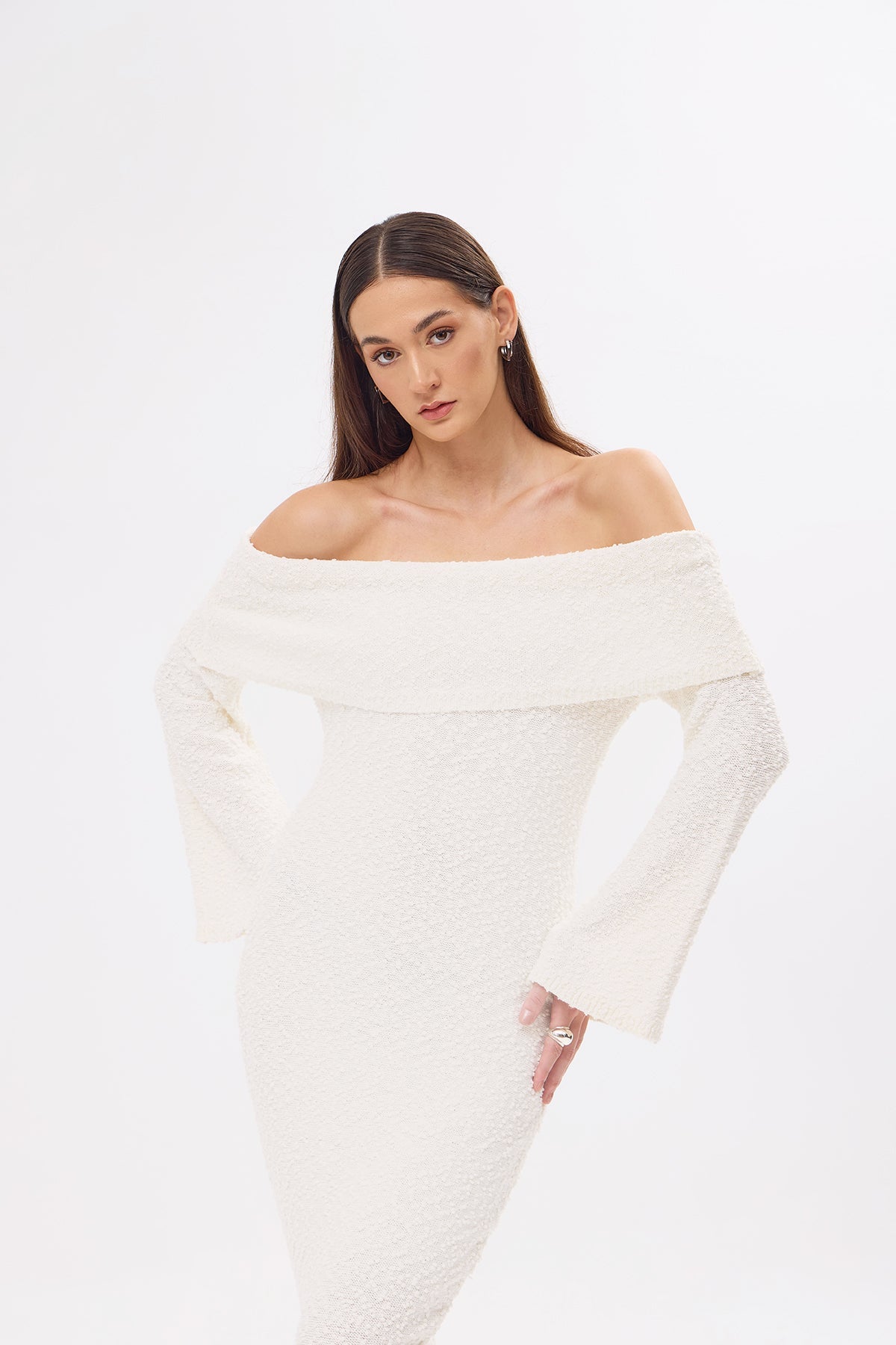 Mozto-Dora Knitted Beige Dress-Elbise-4-fleurdirect.live
