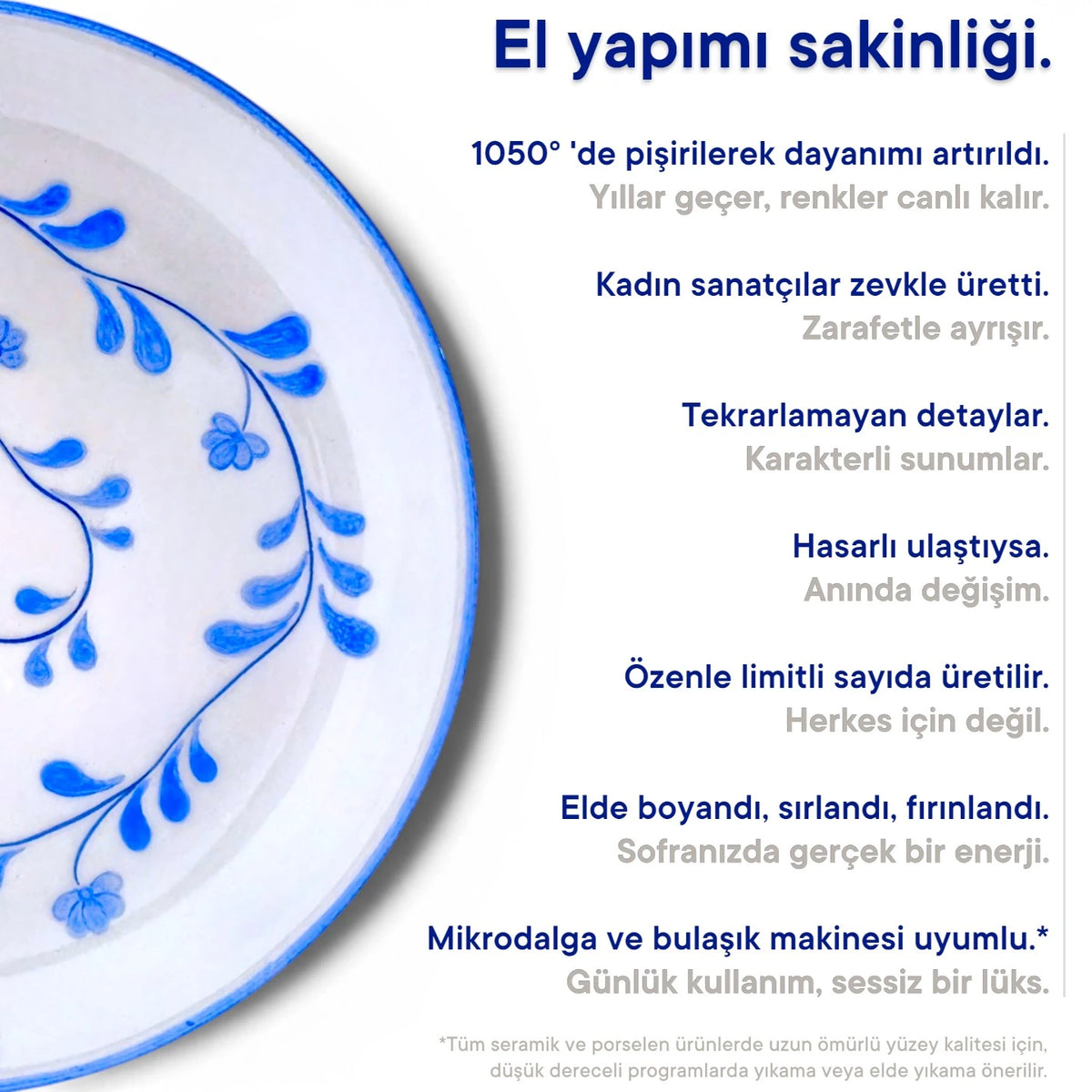 Dikdörtgen Geniş Tabak Mavi Beyaz