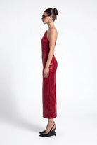 Kirmizi Piton Dokulu Bodycon MiDi ElbiSe
