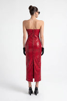 Kirmizi Piton Dokulu Bodycon MiDi ElbiSe