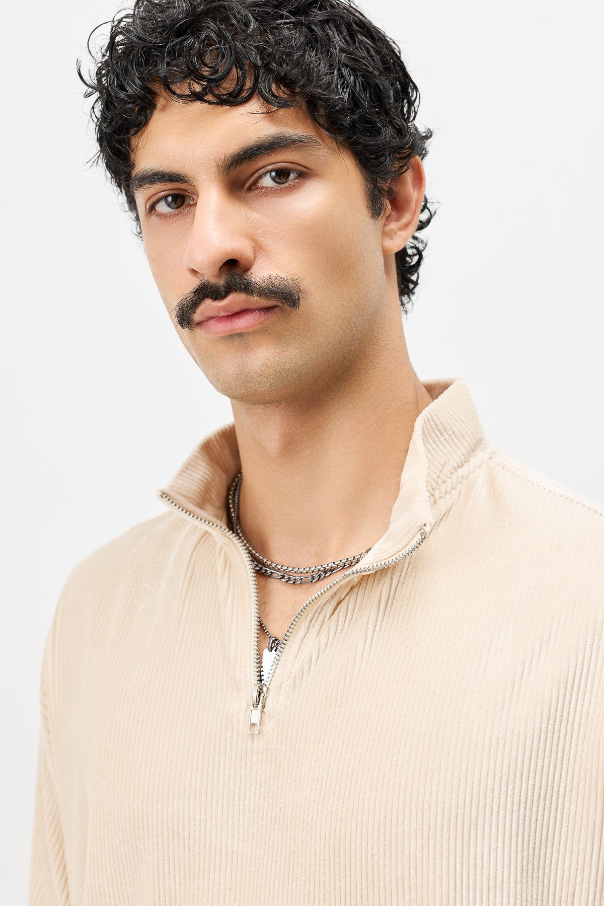 Yarım Fermuarlı Oversize Fitilli Tişört - 3