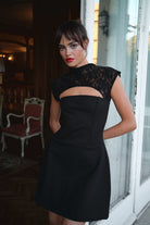 French Dantel Detaylı Elbise - Siyah - 6