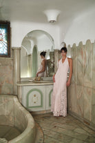Romana Dantelli Uzun Elbise - Pembe - 0