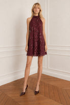 Sorbe Payetli Elbise - Bordo - 0