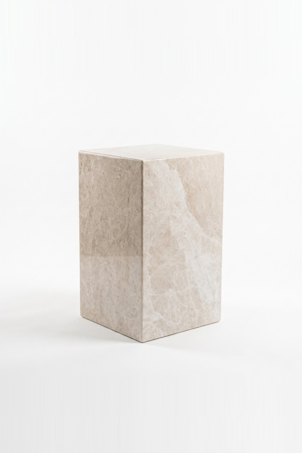 Bej Mermer Küp Yan Sehpa - 30 x 30 x 50 cm - 0