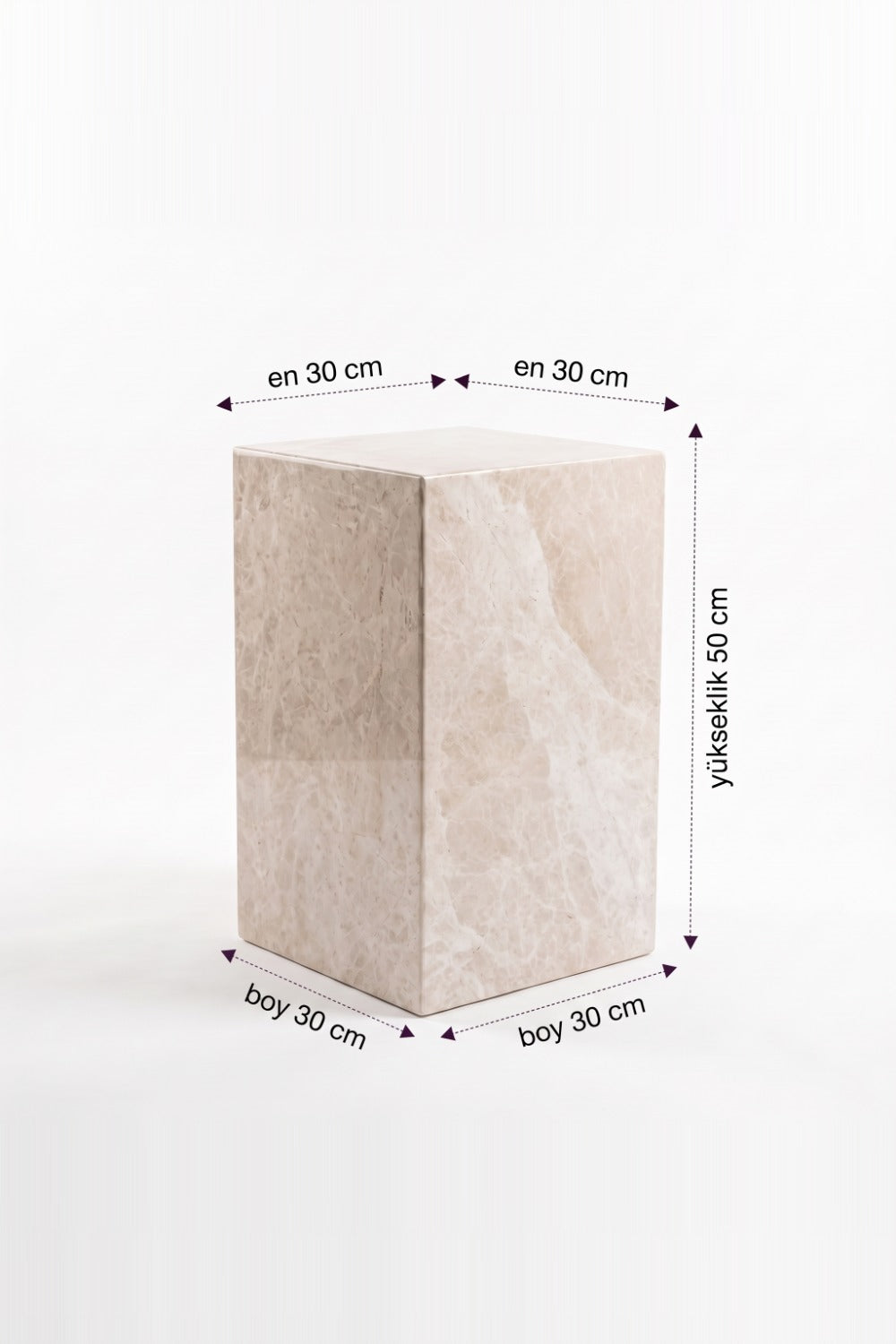 Bej Mermer Küp Yan Sehpa - 30 x 30 x 50 cm - 1