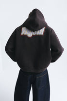 Sırt Baskılı Kapüşonlu Sweatshirt, KAHVERENGİ - 4