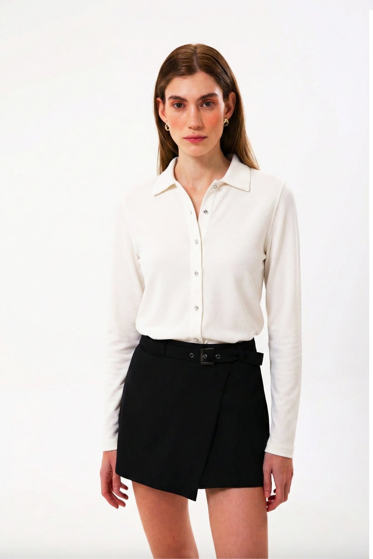 Slim Fit Kadın Gömlek, Beyaz - 2