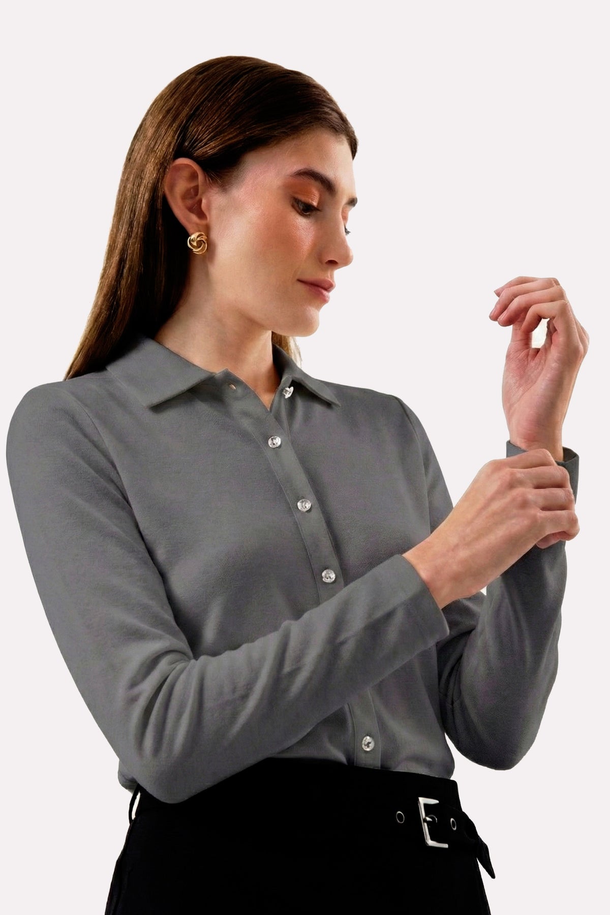 Slim Fit Kadın Gömlek, Antrasit - 2
