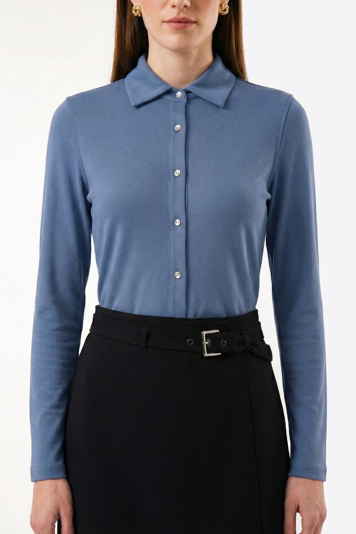 Slim Fit Kadın Gömlek, Mavi - 1