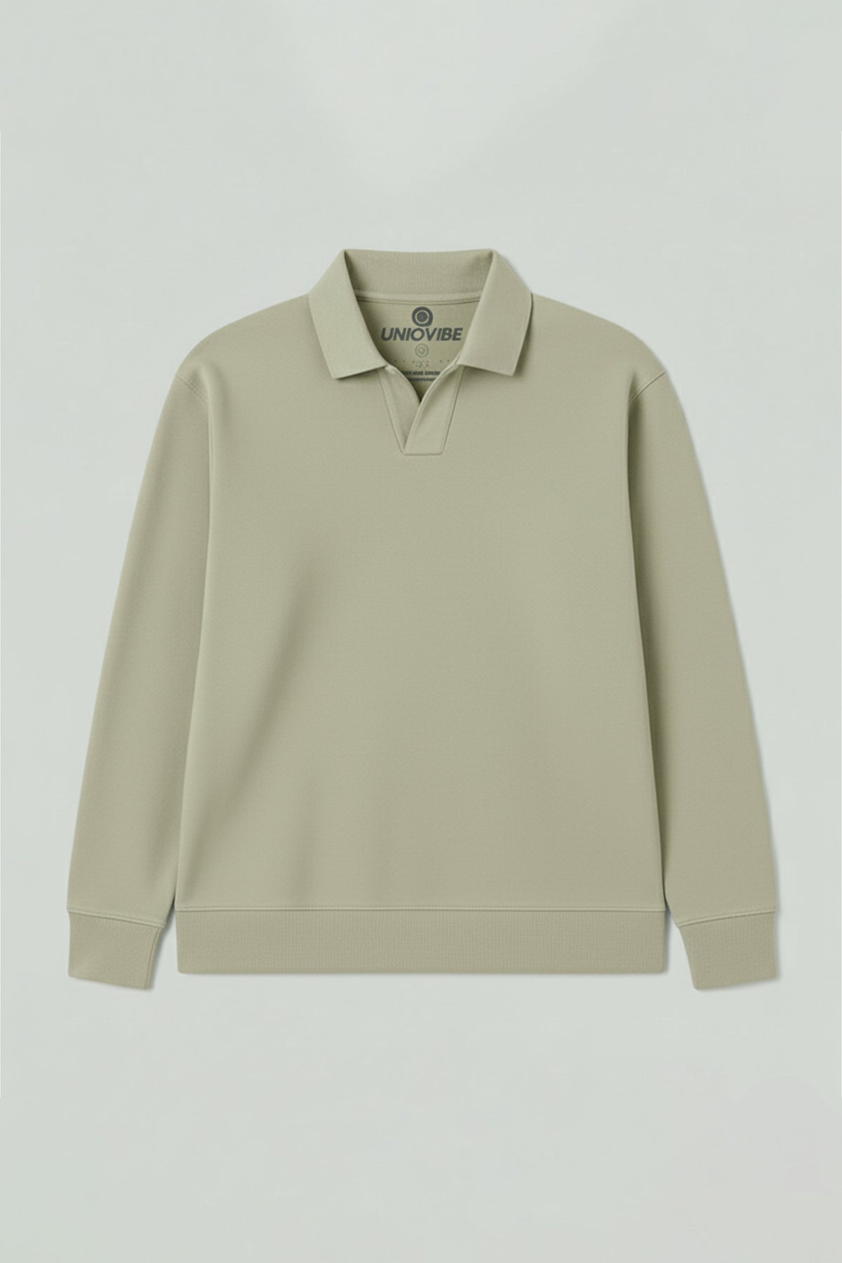 Polo Yaka Logo Nakışlı Sweatshirt, Bej - 0
