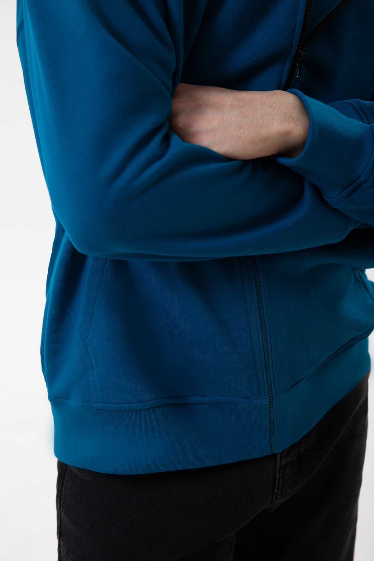 Fermuarlı Kapüşonlu Logo Nakışlı Sweatshirt, Petrol Mavisi - 2