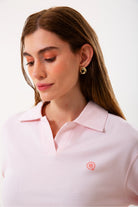Polo Yaka Uzun Kollu Kadın Tişört, Pembe - 2