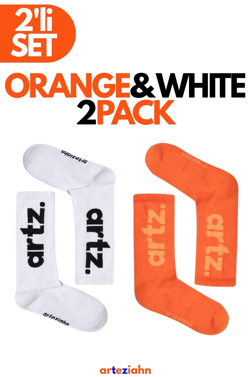 Essentials Orange & White Lifestyle & Spor Havlu Taban Organik Pamuklu 2'li Çorap Seti - 0