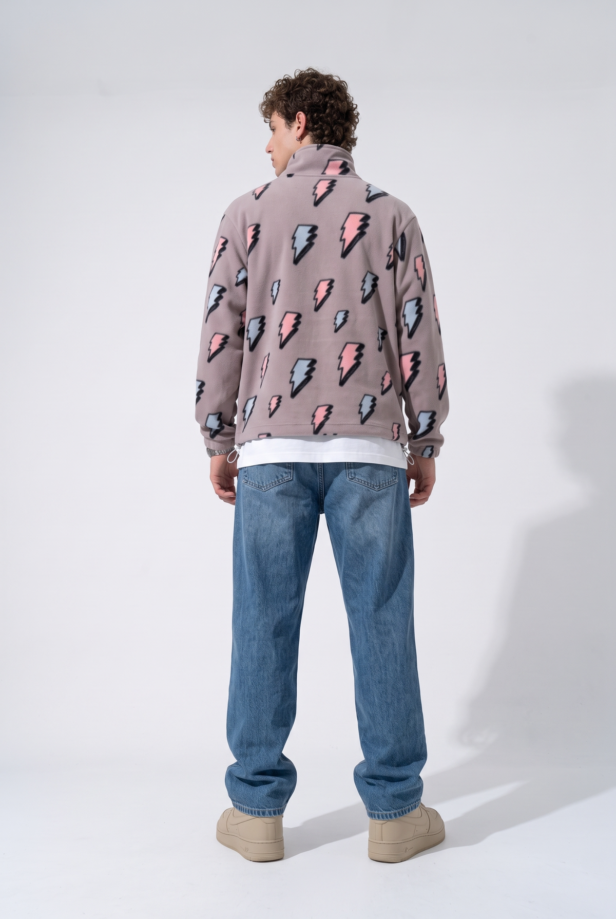 Fermuarlı Beli Büzgülü Oversize Polar Sweatshirt - Lila - 3