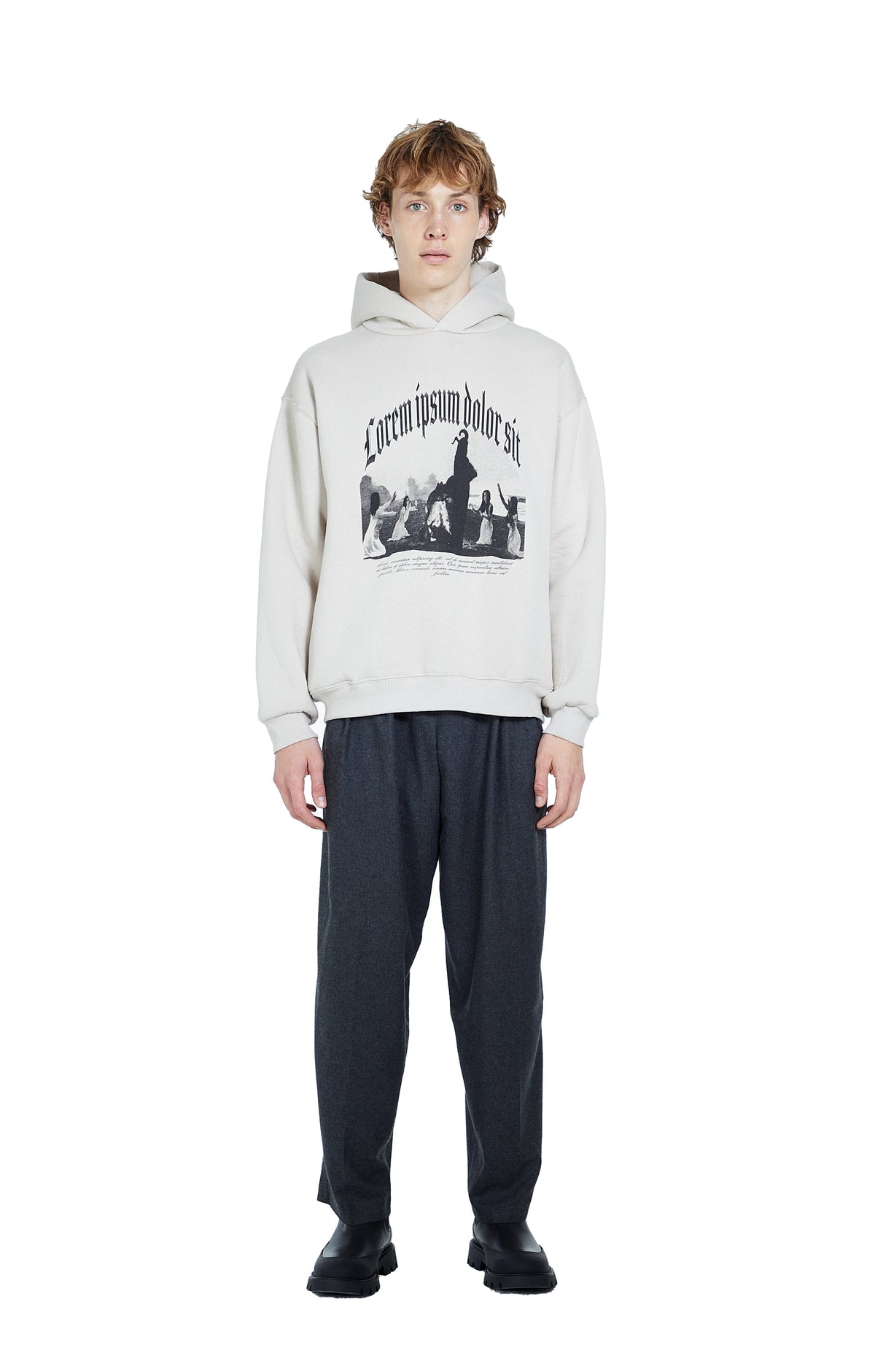 Lorem Ipsum Kapüşonlu Sweatshirt - Bej - 1