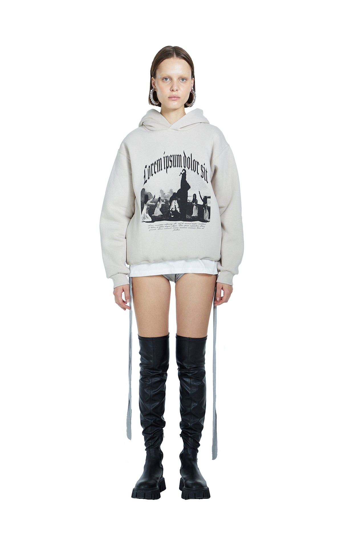 Lorem Ipsum Kapüşonlu Sweatshirt - Bej - 1