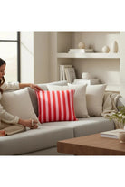 Pop-art Kırmızı-pembe Çizgili Kırmızı Biyeli Duck Kumaş Kırlent Kılıfı 43 x 43 cm - 4