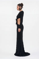 SiYah Cut-Out KadiFe ŞeriTli Maxi ElbiSe