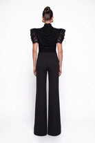 SiYah Şal Detayli Krep Pantolon