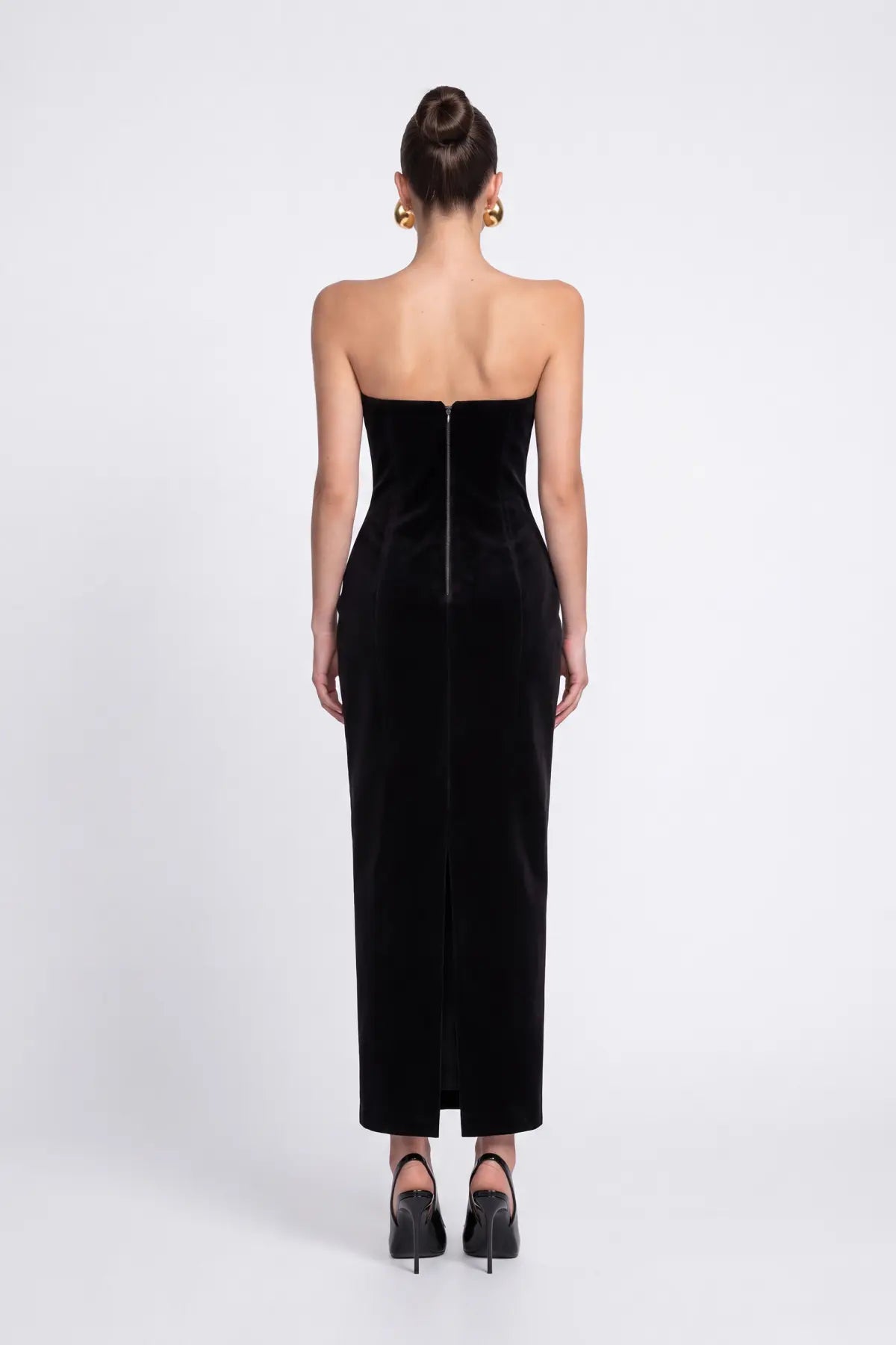 SiYah Tüy Detayli KadiFe Bodycon MiDi ElbiSe