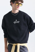 Overize Baskılı Bisiklet Yaka Sweatshirt