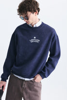 Overize Baskılı Bisiklet Yaka Sweatshirt
