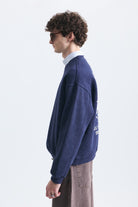Overize Baskılı Bisiklet Yaka Sweatshirt