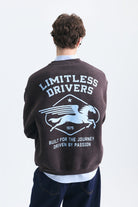 Overize Baskılı Bisiklet Yaka Sweatshirt