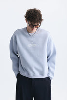 Overize Baskılı Bisiklet Yaka Sweatshirt