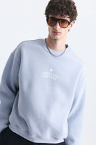Overize Baskılı Bisiklet Yaka Sweatshirt