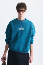 Overize Baskılı Bisiklet Yaka Sweatshirt