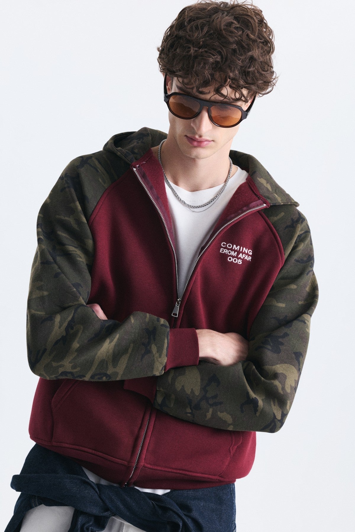 Kamuflaj Desenli Fermuarlı Sweatshirt
