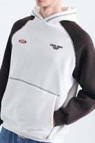 Renk Bloklu Kanguru Cepli Kapüşonlu Sweatshirt