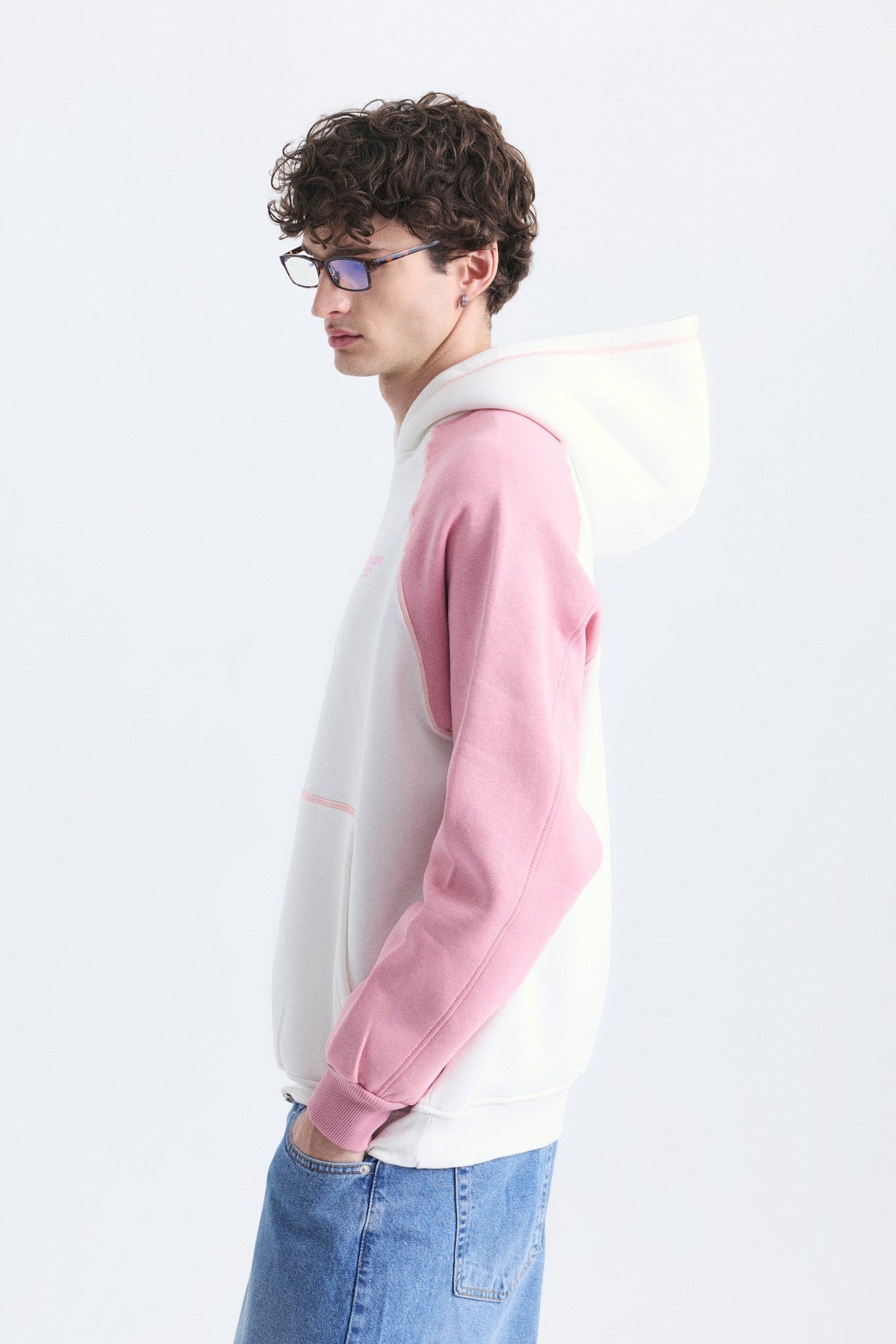 Renk Bloklu Kanguru Cepli Kapüşonlu Sweatshirt
