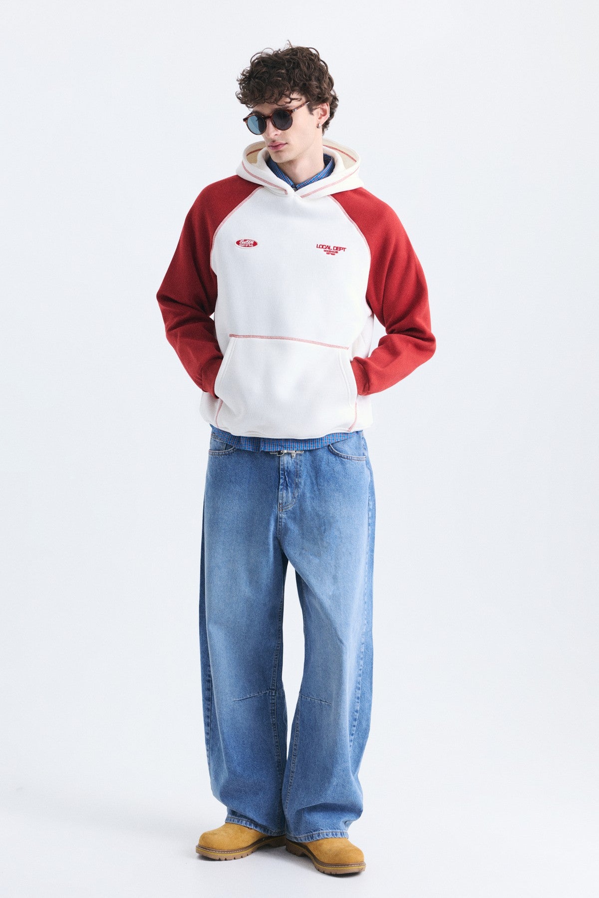 Renk Bloklu Kanguru Cepli Kapüşonlu Sweatshirt