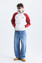 Renk Bloklu Kanguru Cepli Kapüşonlu Sweatshirt