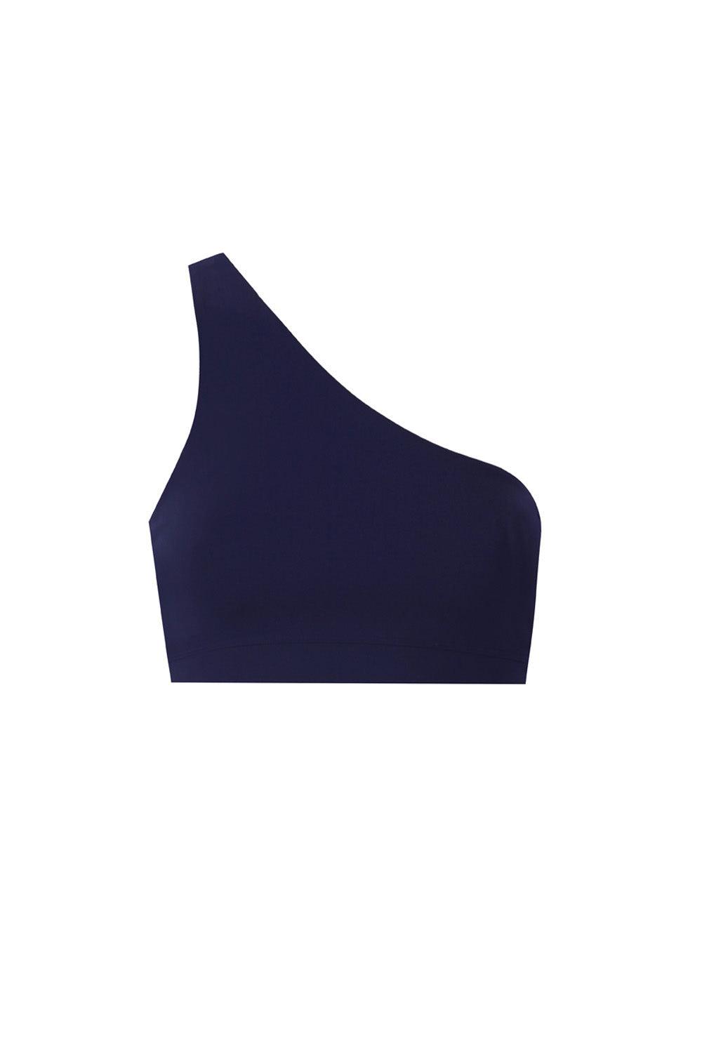 Anais & Margaux-One Shoulder Navy Blue Sports Bra-Activewear-1-fleurdirect.live
